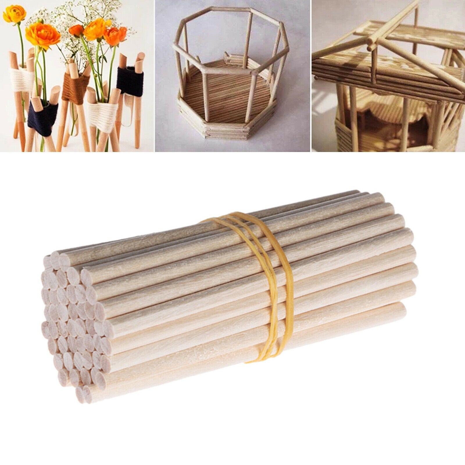 100Pieces Wood Craft Sticks Woodcraft Dowels Poles DIY Projects Woodworking