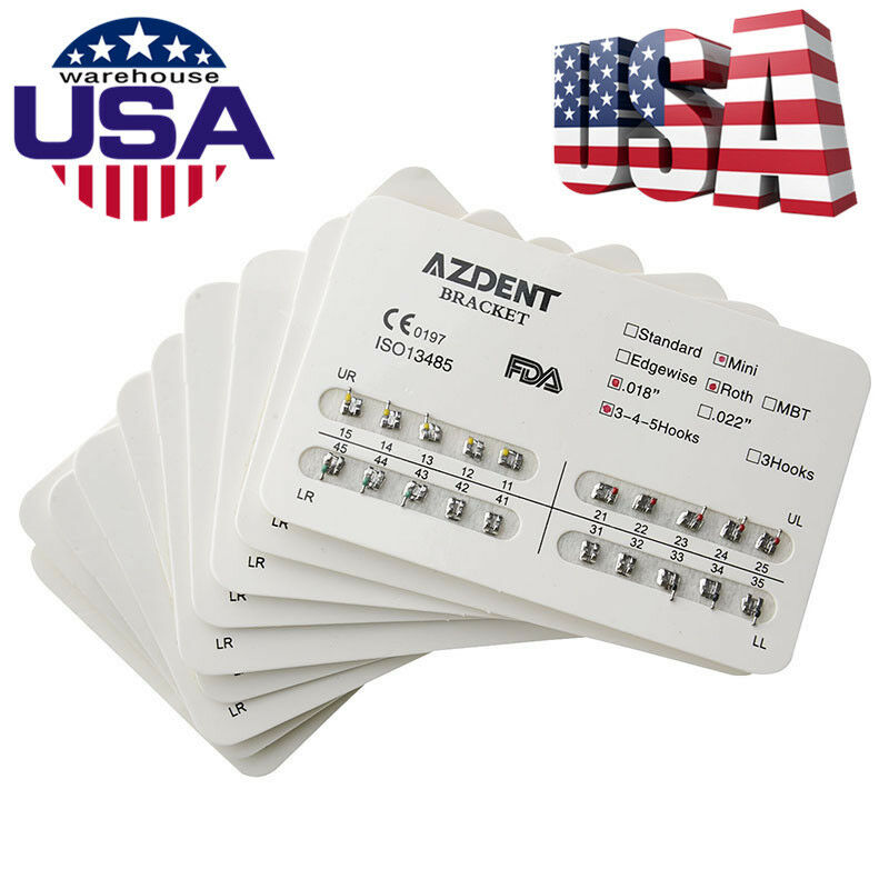 40 X Dental Metal Braces Brackets Orthodontic Mini Roth 018 Hooks 3-4-5 AZDENT