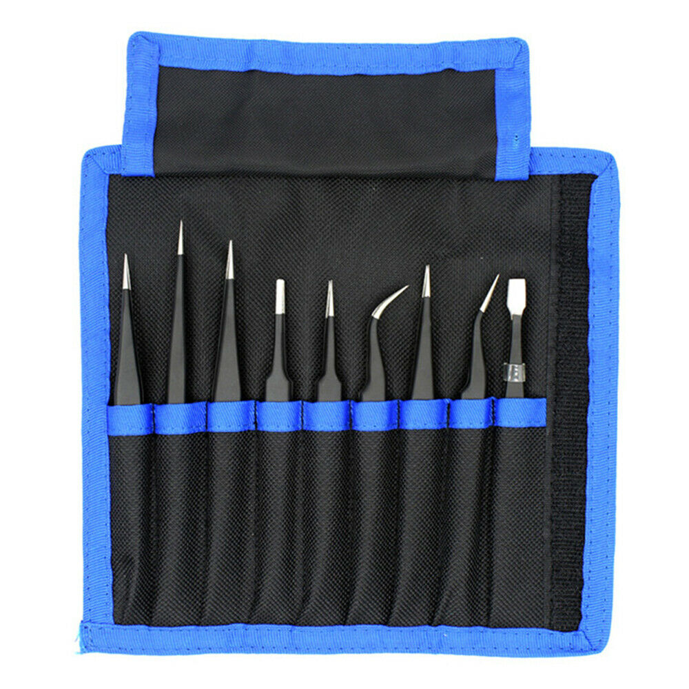 9PCS Tweezers Elbow Pointed Flat Head Diamond Painting Tools Stainless Steel DIY