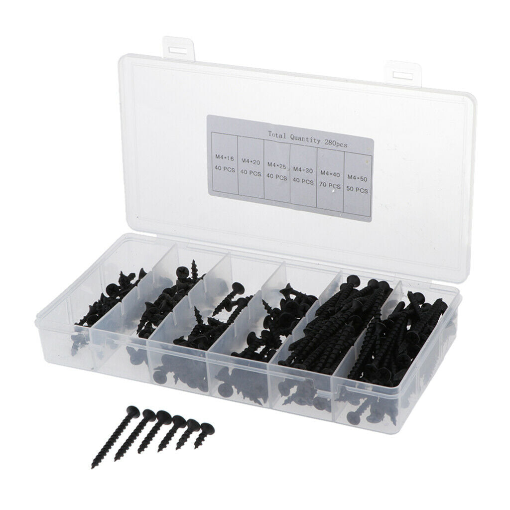 280 Pieces Black Screw Set Wooden Crafts Electronic Products Assortment Kits