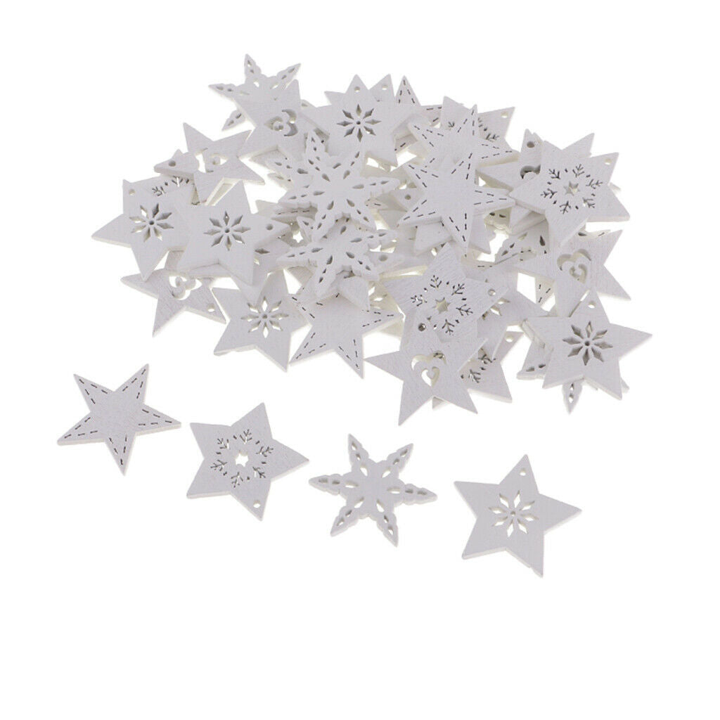 150Pcs Wood Star Shapes Snowflake Wooden Pieces Embellishment Christmas Decors