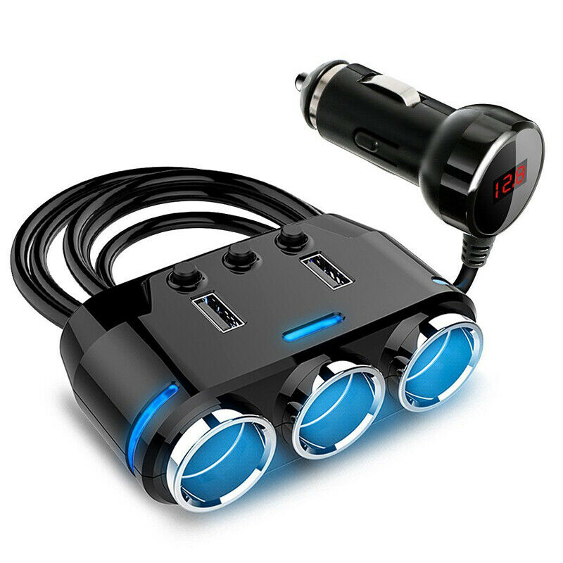 3 Way Cigarette Lighter Socket Splitter Power Adapter Dual USB Car Phone Charger