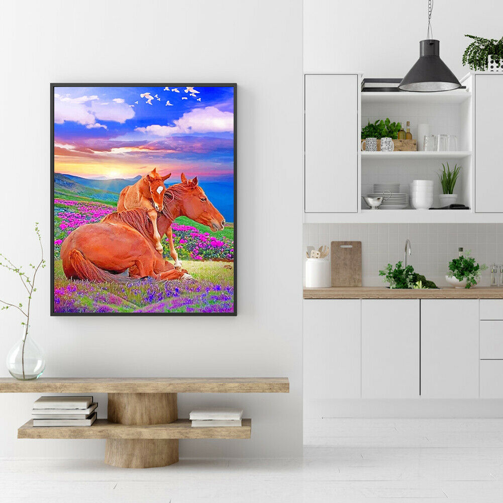 Blooming Flower Horse Digital Picture Landscape Animal Oil Painting Gift @