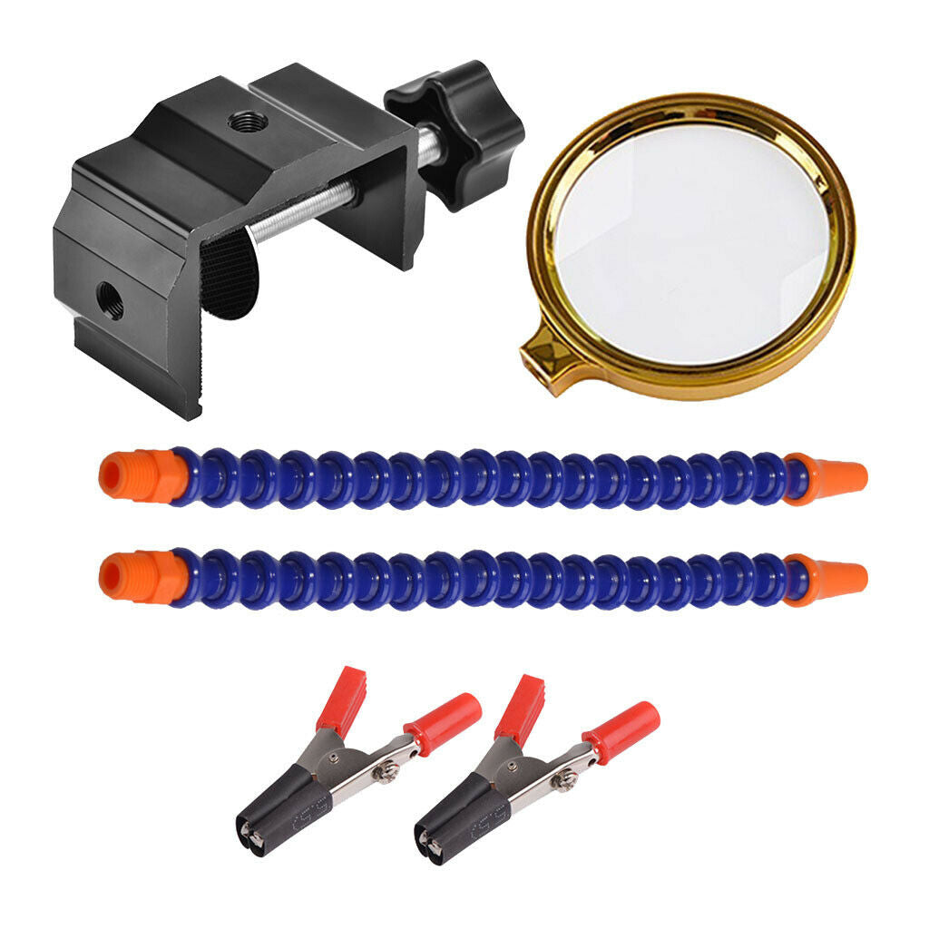 2 Arms Soldering Stations Desk Clamp Set w/ Alloy Base w/ Magnifying Lens