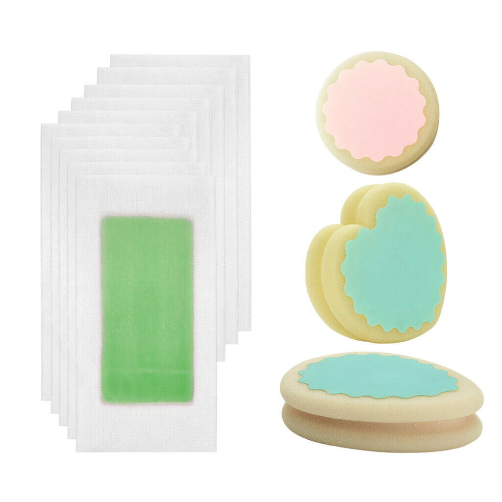 13pcs Depilaton Waxing Strips Arm Legs Bikini Hair Removal Sponge Pad Set Green