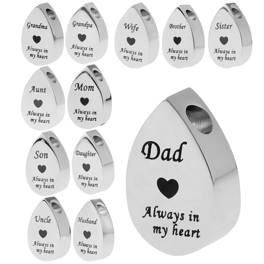 2 Pieces Always in My Heart Waterdrop Urn Memorial Ashes Keepsake Pendants