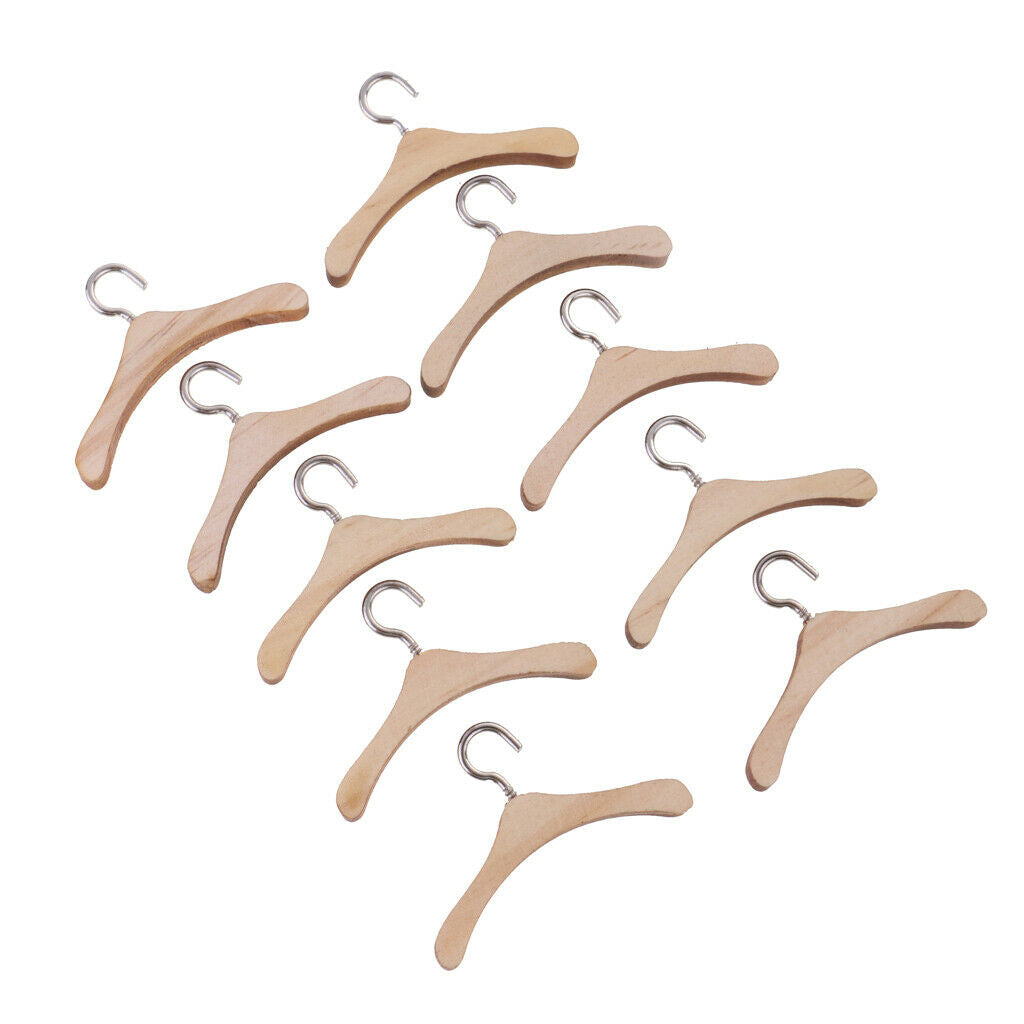 10 Pieces Wooden Clothes Hanger for 1/6 Blythe BB Clothing Outfits Accessory