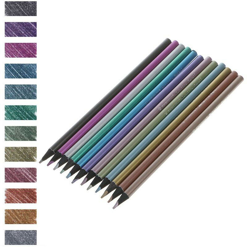12Pcs Metallic Non-Toxic Colored Drawing Pencils Drawing Sketching PencilBDAU
