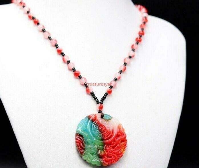 Jadeite Dragon Pendant Bagua Jewelry Amulet Gifts Jade Necklace Natural Color