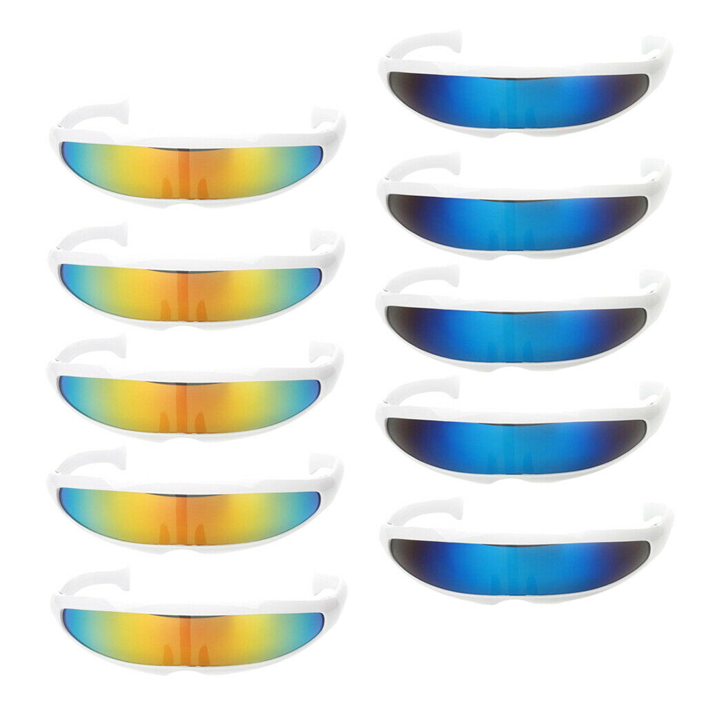10 Pieces Futuristic  Mirrored Sunglasses Narrow Shield Party Eyewear