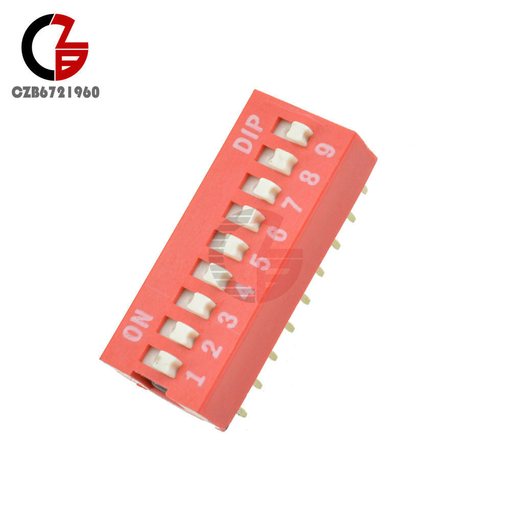 2PCS Slide Type Switch Module 2.54mm 9-Bit 9 Position Way DIP Red Pitch