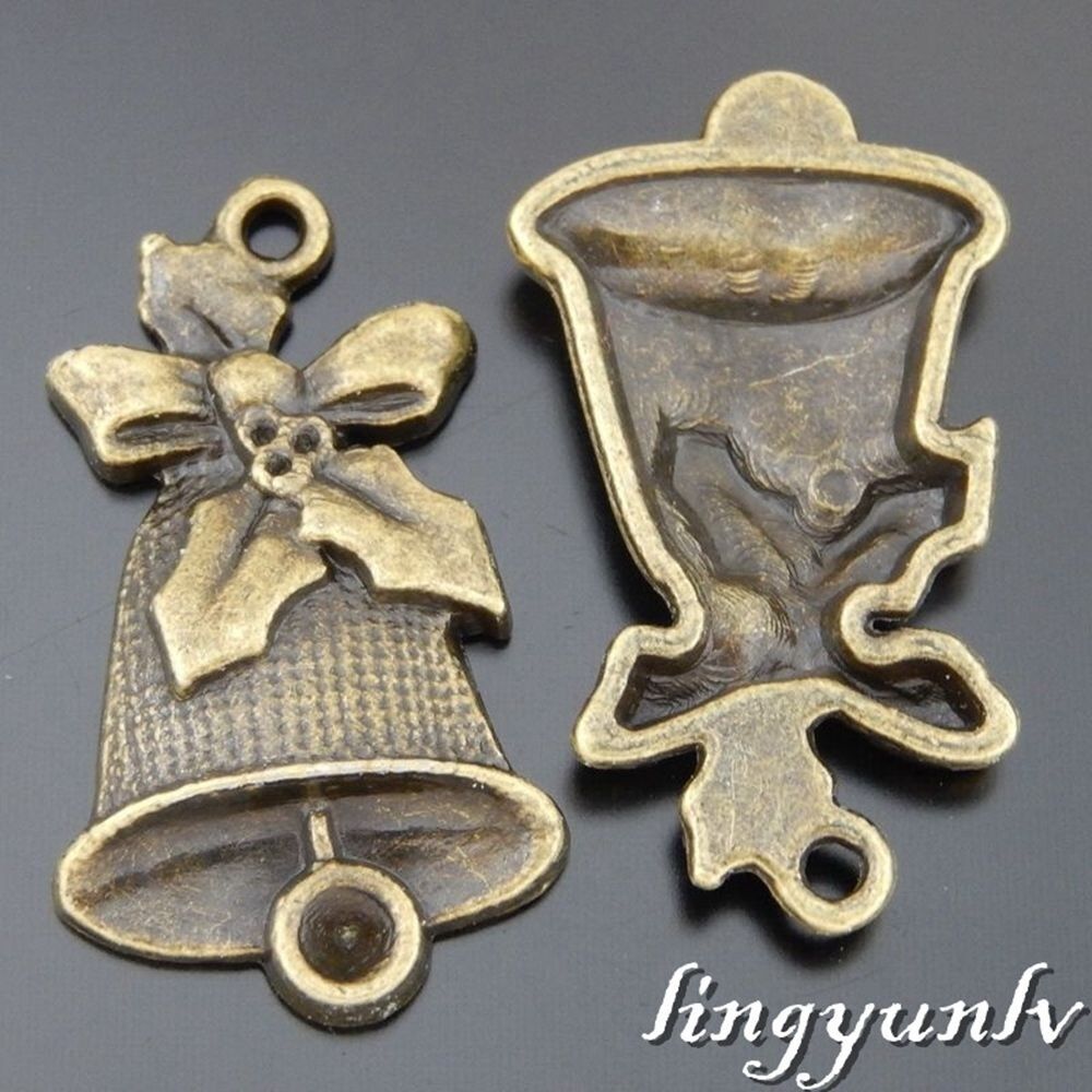 16-pack Antiqued Bronze Alloy Floral Bell Pendant Jewelry Making Charm 29x16mm