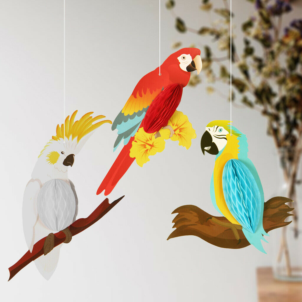 3 Pcs Hanging Honeycomb Parrots Wedding Party Decoration Lovely Tropical Paper