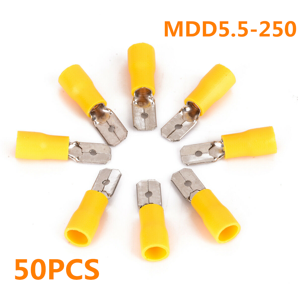50pcs male Insulated Spade Terminal Electrical Crimp Wire Connectors Yellow