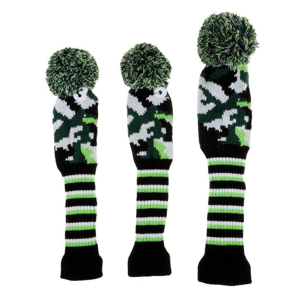 3Pcs Universal Golf Club Pom Pom Knit Headcover Driver Fairway Wood Head Cover