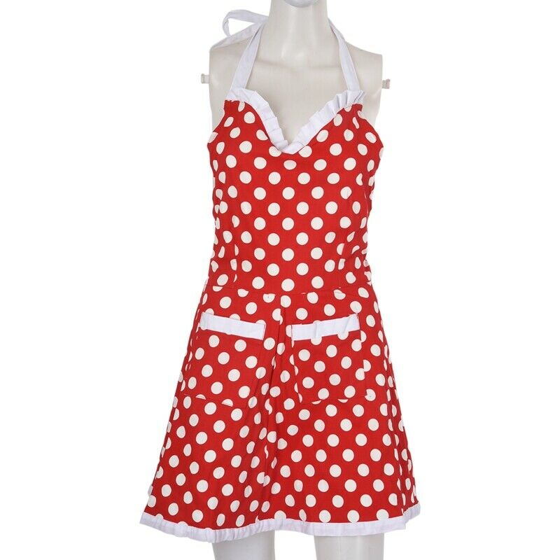 Lovely Sweetheart Red Retro Kitchen Aprons Woman Girl Cotton Polka Dot CookingS8