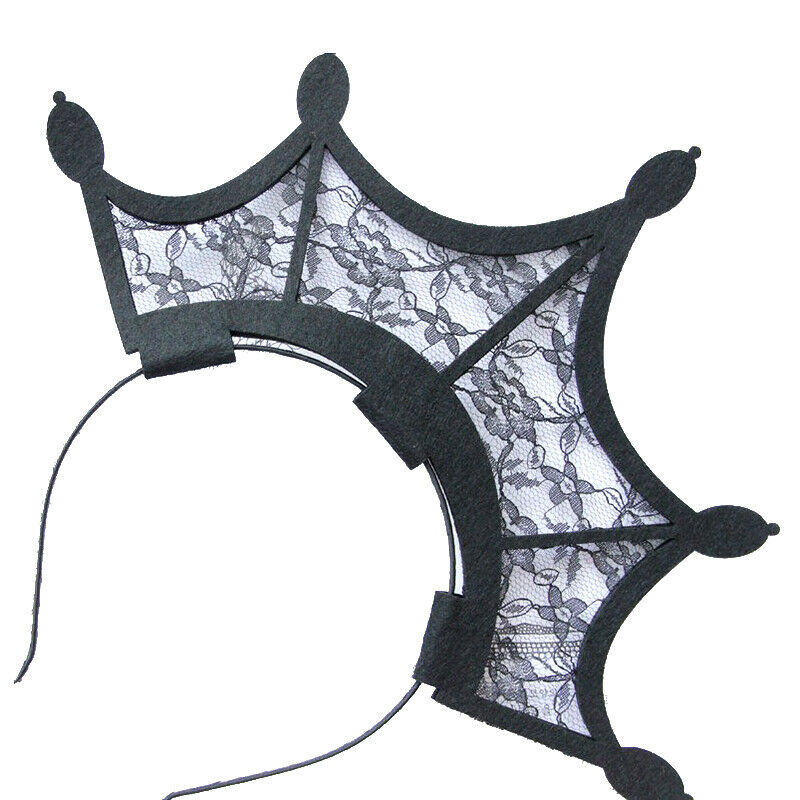 Headband Gothic Halloween Black Queen Tiara Crown Lace Costume Ball Hairband  Qx