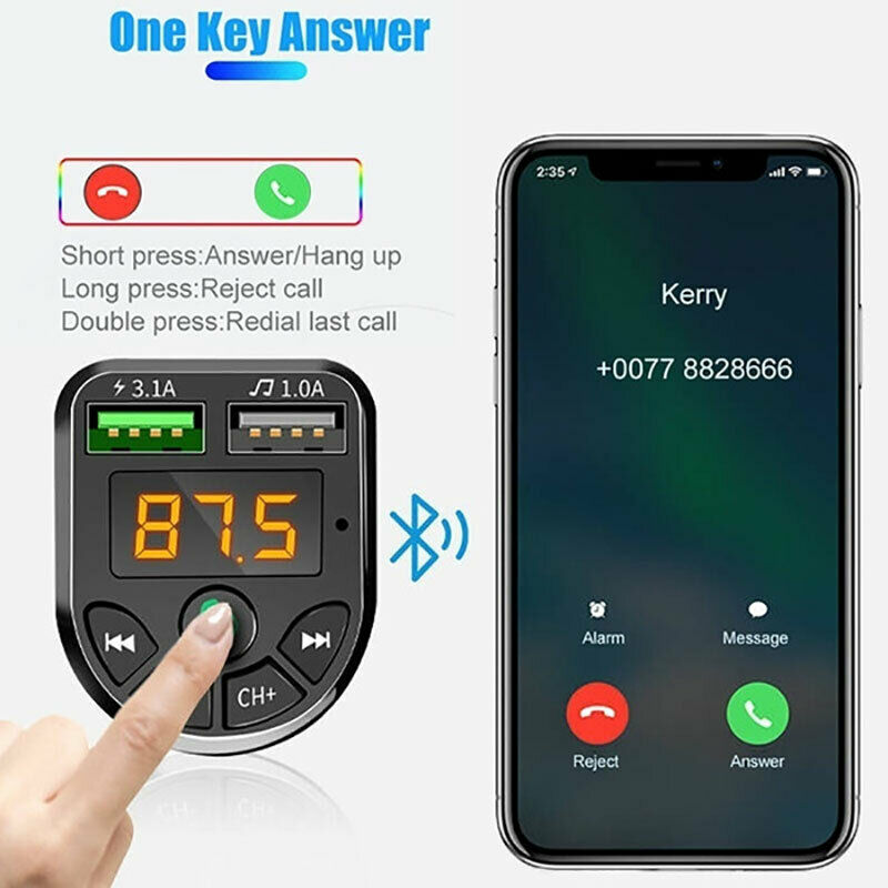 Bluetooth 5.0 FM Transmitter Car Set MP3 Modulator Player Audio Receiver ChaBDA