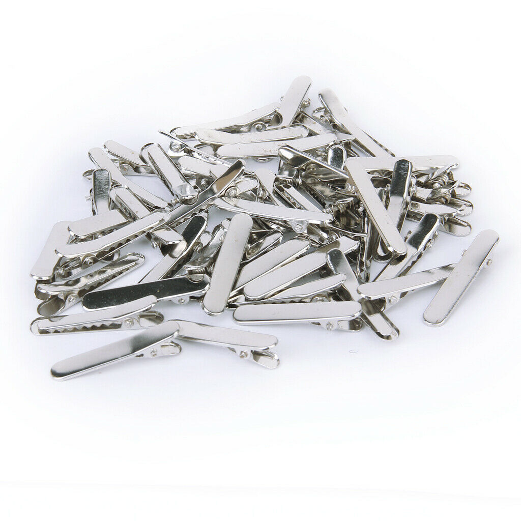 200Pcs Blank Nickel Plated Metal Round Duckbill + Double Prong Hair Clips 35mm