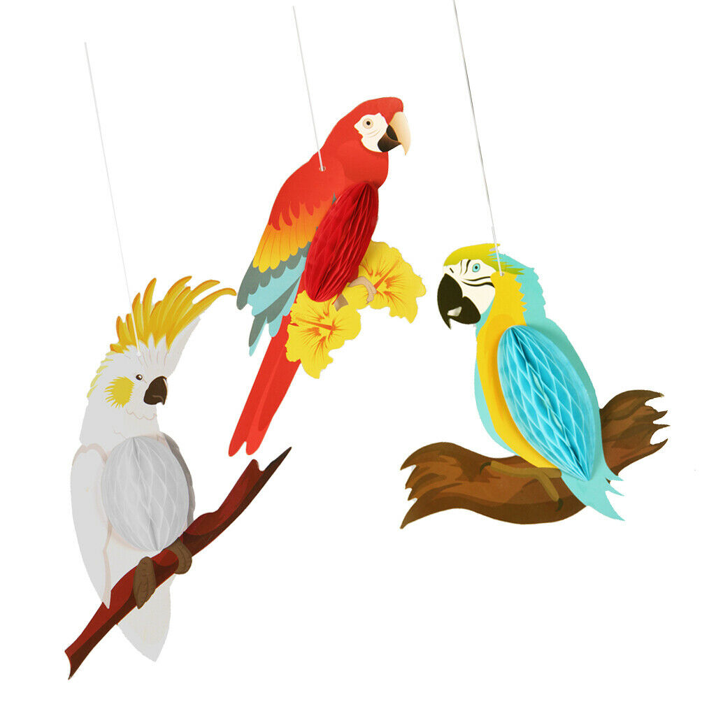 3 pieces rainbow hanging parrots decor kids tropical party
