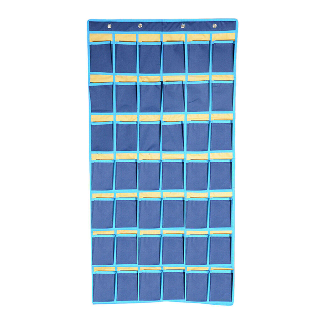 42 Pockets Wall Door Hanging Cellphone Holder Organizer Storage Bag Blue