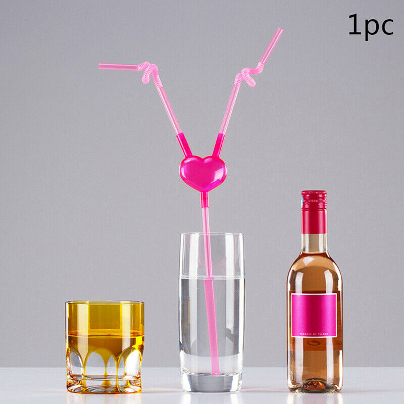 Love Heart Double Straw Unique Flexible Drinking Tube Straws Bar Accessor.l8