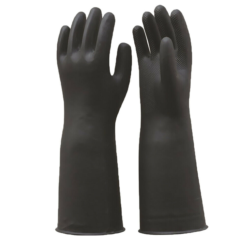 2 Pairs Heavy Duty Industrial Latex Rubber Gloves  Resistant Black 60cm