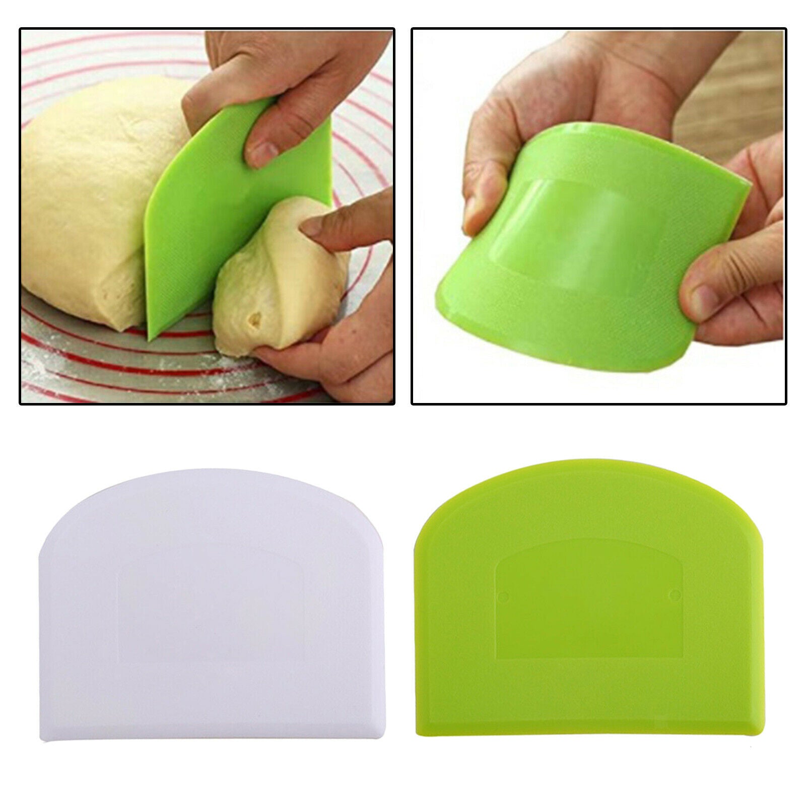 2pcs Dough Bowl Scraper Food-safe Cutter for Bread Cake Fondant Icing Green