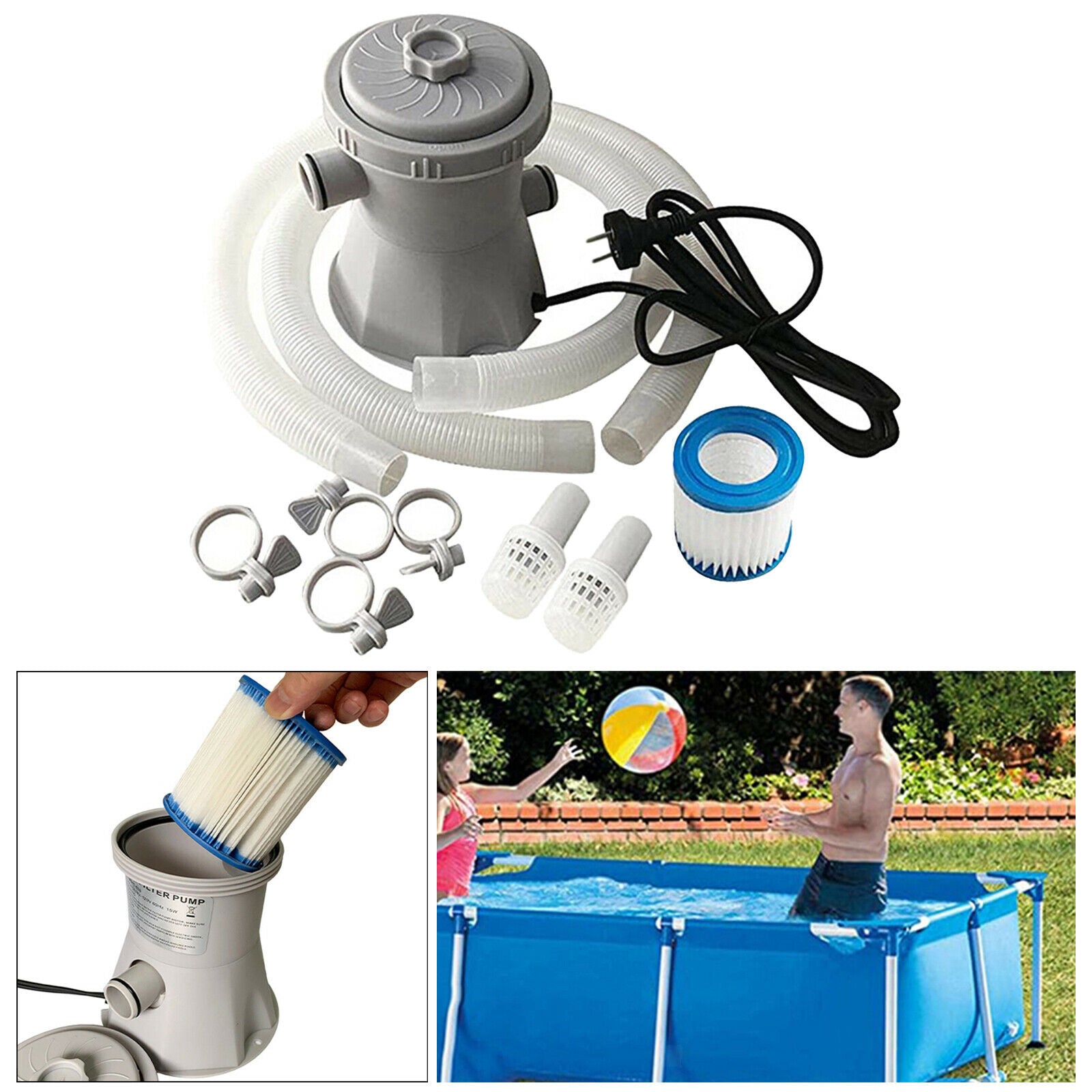 Electric Filter Pump For Pools Paddling Pool Water Cleaner with Accessories