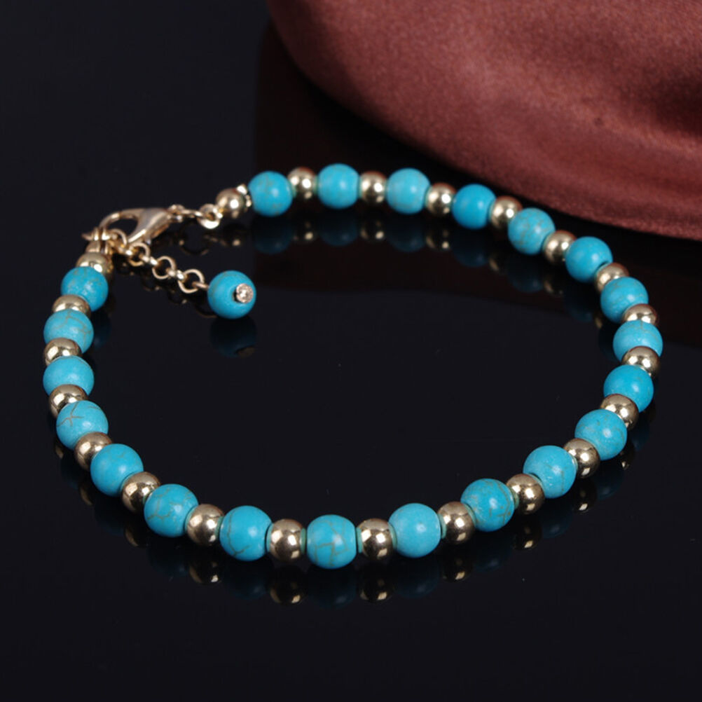 Punk Boho Turquoise Beads Anklets Tassels Bracelet Womens Foot Chain Ankl F TH
