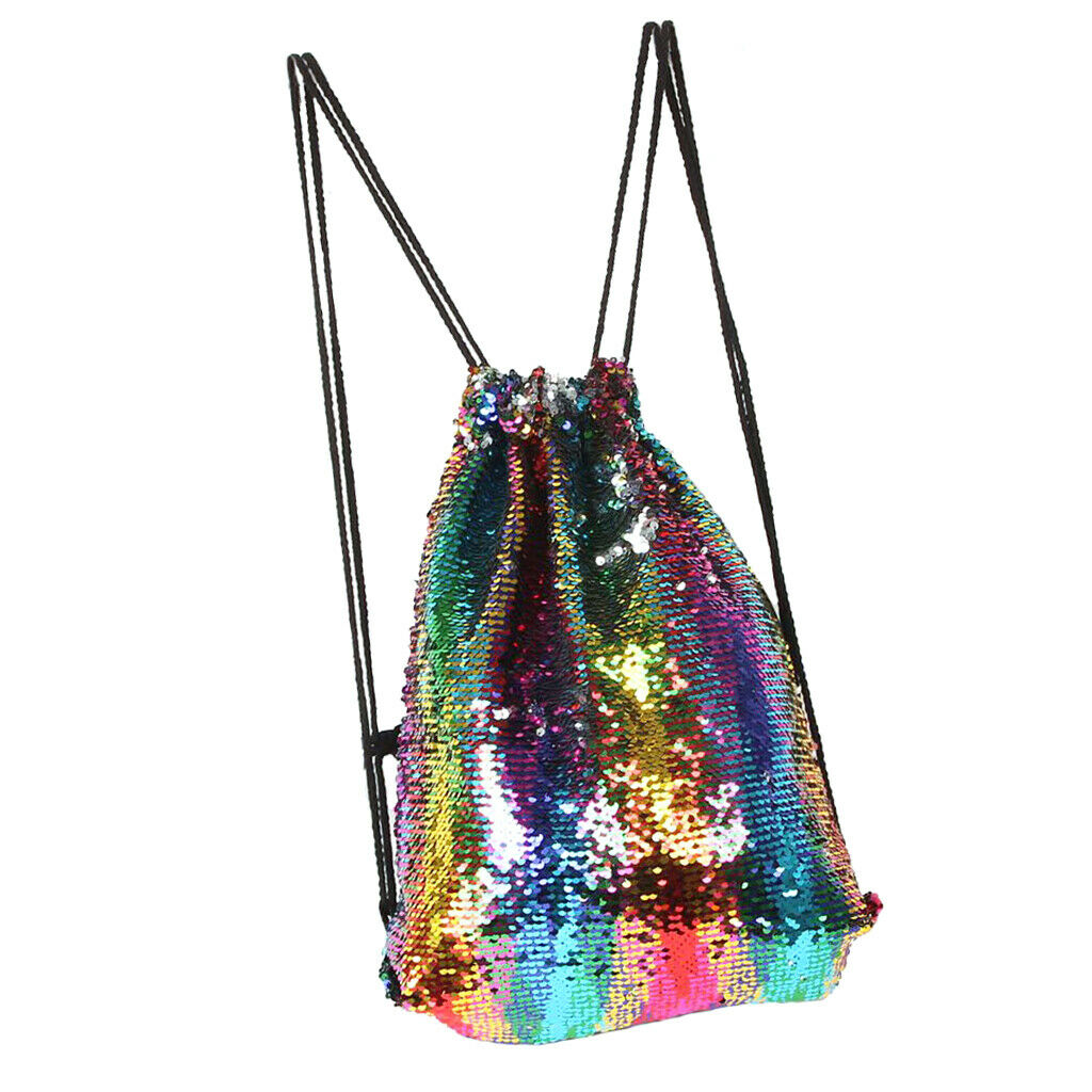 Sequin Drawstring Bag Reversible Sequin Backpack Glittering Shoulder Bag