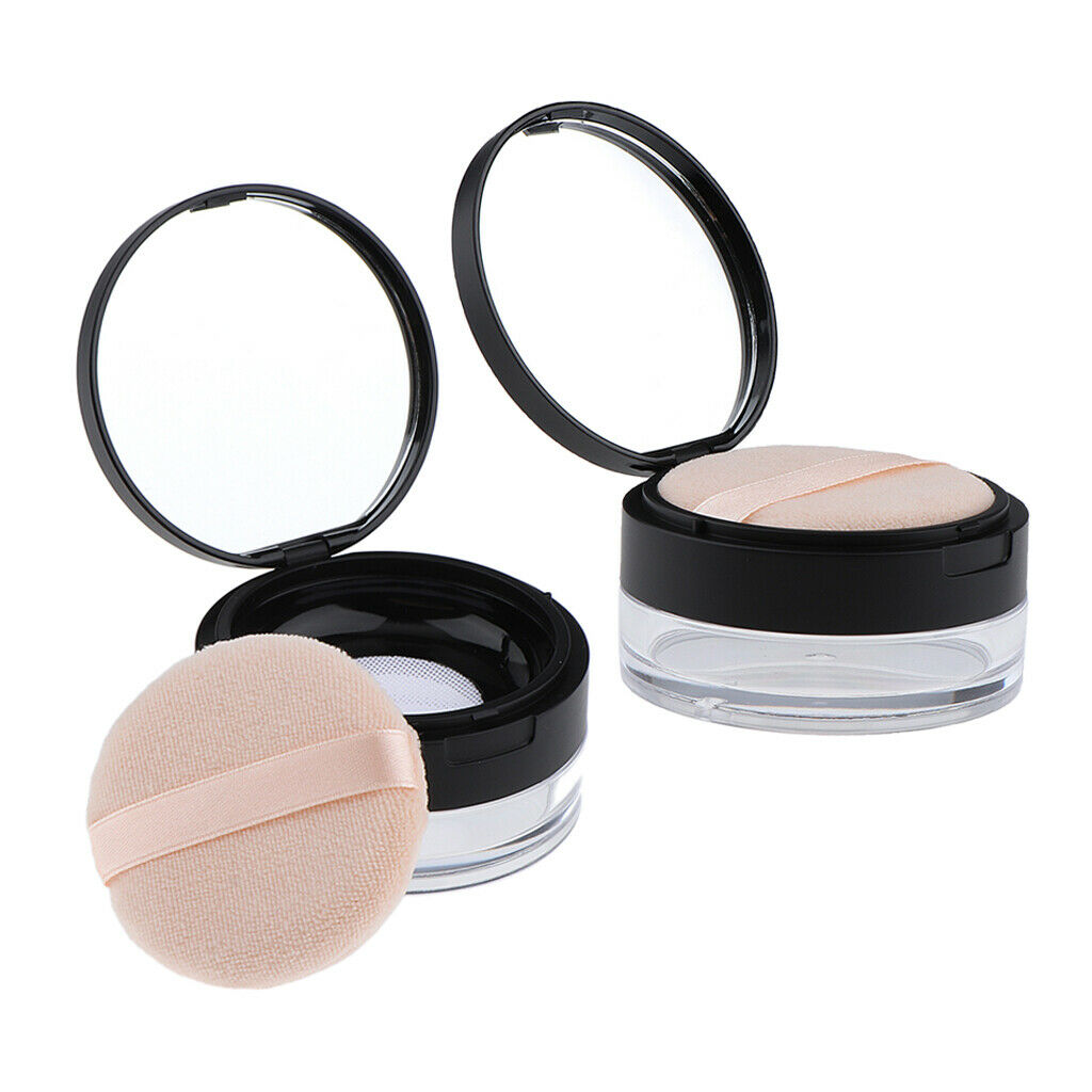 2x Round Face Powder Case with Mirror Travel Foundation Jar Cosmetic Box