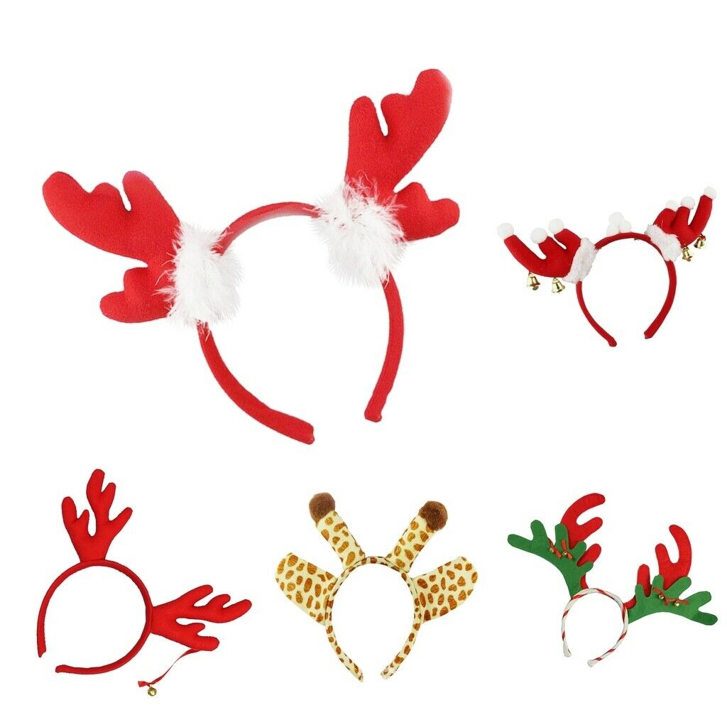 Christmas Reindeer Antler Headband Festival Party Decorations Brown + Red