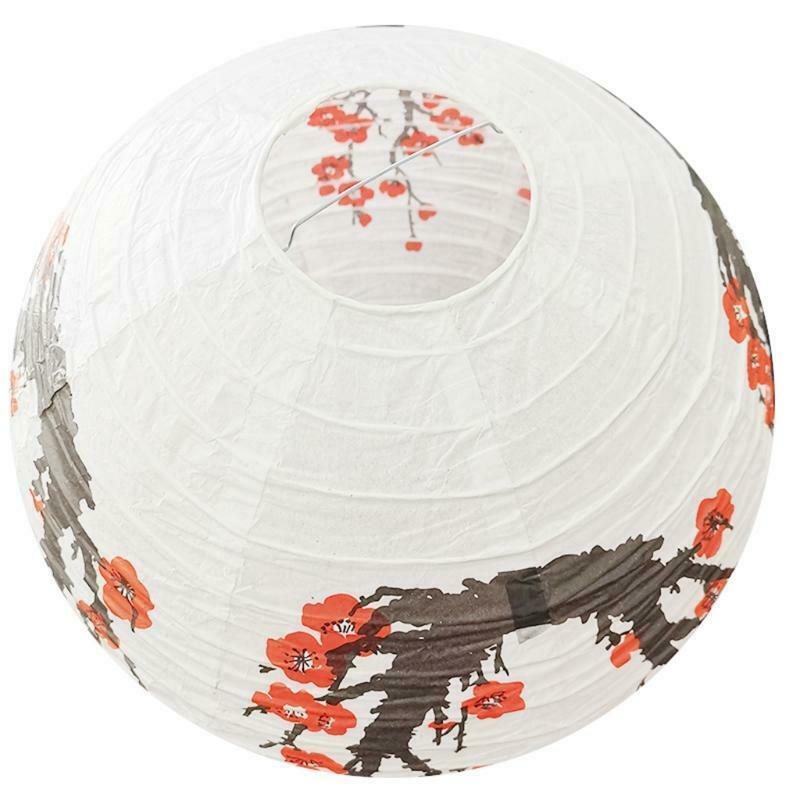 Red Cherry Flowers Paper Lantern White Round Chinese Japanese Paper Lamp for Hom