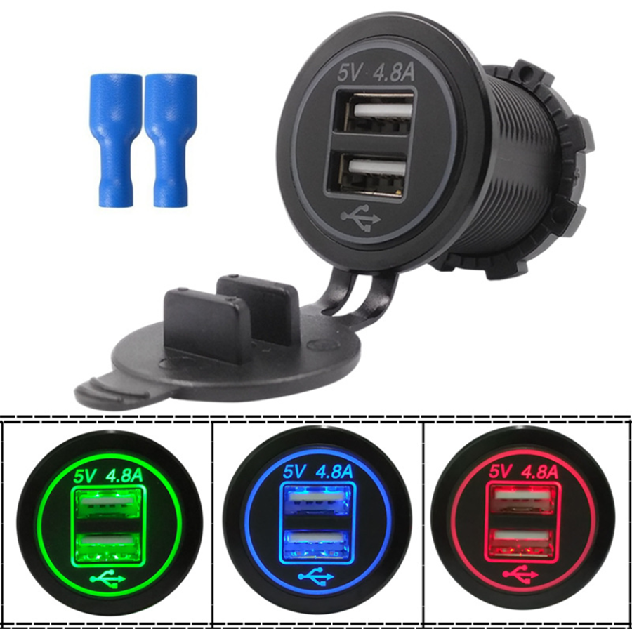 12V Cigarette Lighter Socket 2.4A Dual USB Charger Power Adapter Car Motorcycle