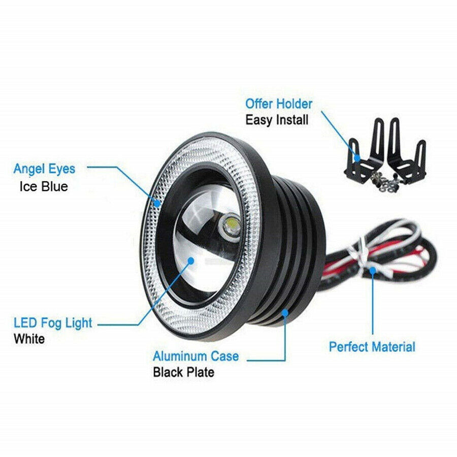 3.5"  COB  Fog Light Projector Car CCFL Blue Angel Eyes Halo Ring DRL Headlight