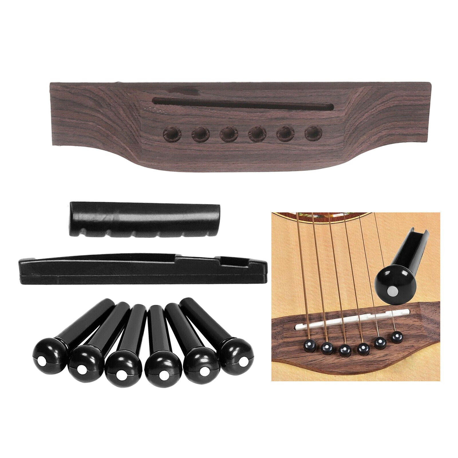 Acoustic Guitar Repair Parts Guitar Bridge with Pins Slotted Nut Saddle