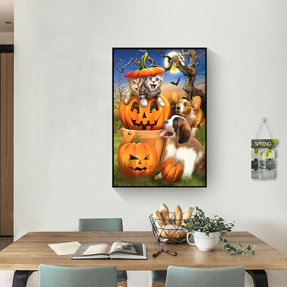 Halloween Cat Dog 5D DIY Diamond Painting Full Round Drill Art Embroidery  @