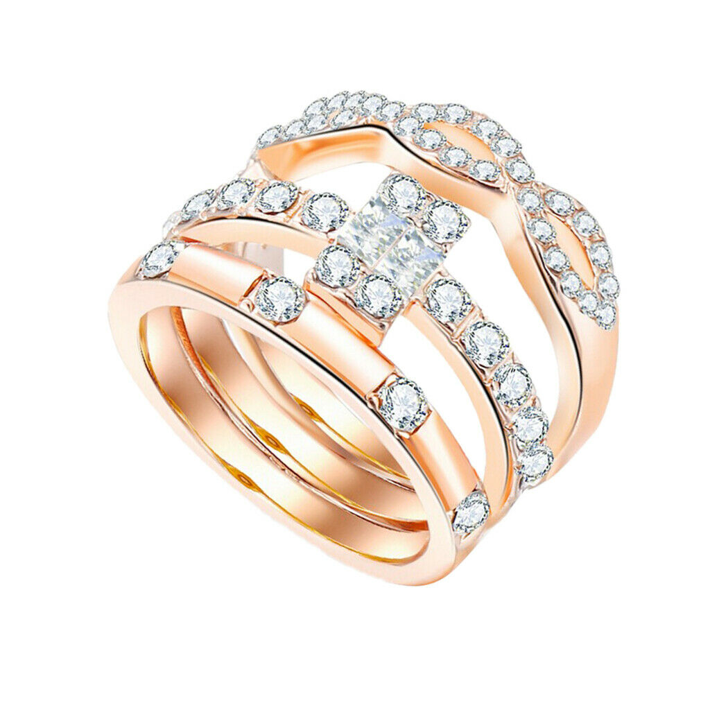 3 Set of Diamond Rings Simple Cubic Inlaid Zirconia Creative Jewelry Size 9