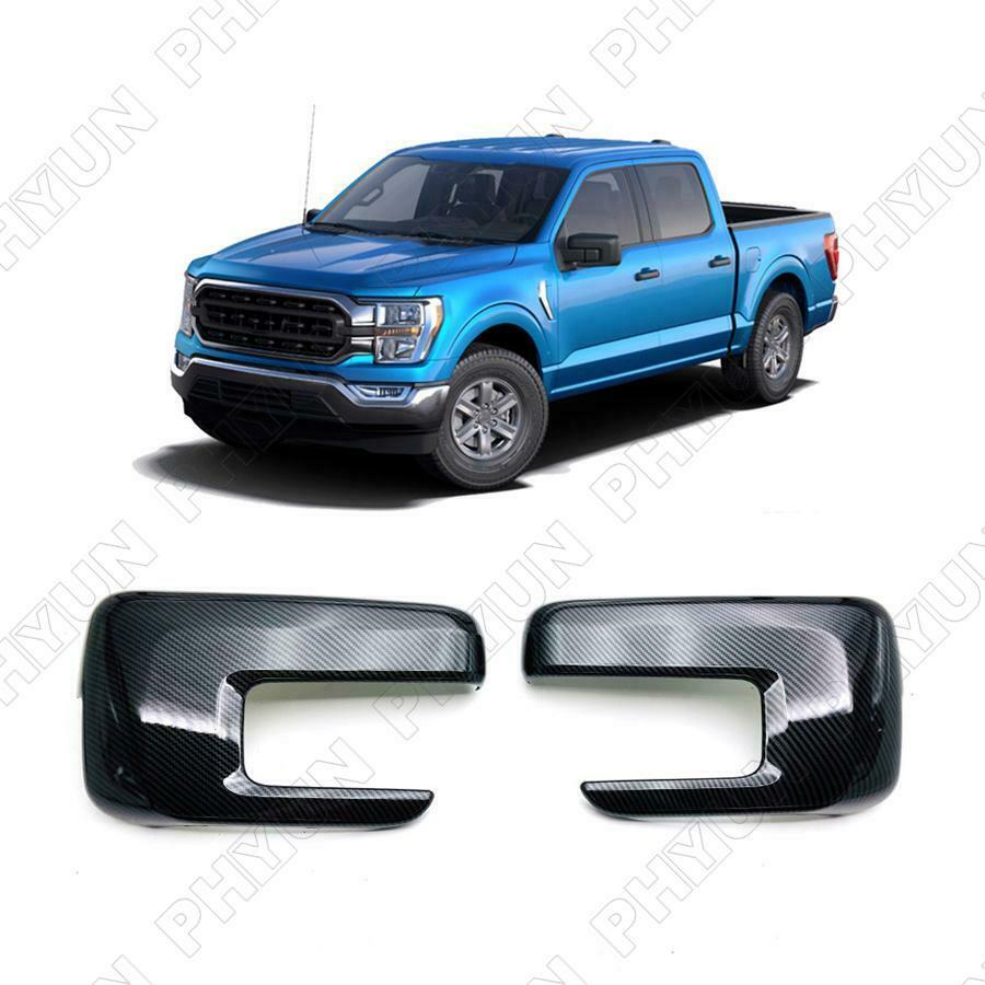 Carbon Fiber Style Rear View Side Mirror Covers Trim For Ford F150 F-150 2021-22