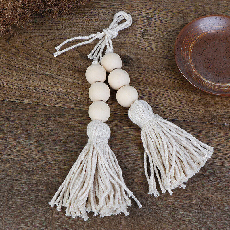 2Pcs Tassle Farmhouse Beads Natural Wood Bead Garland Rustic Wedding Orna.l8