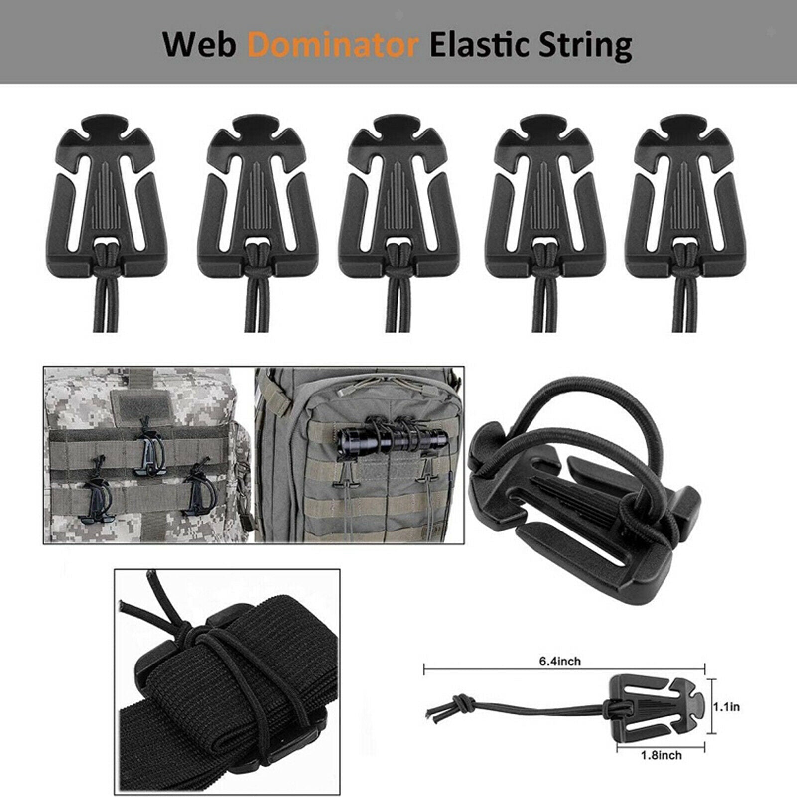 Kit of 35 Molle Attachments for Webbing Key Ring 360 Rotation Gear Clip