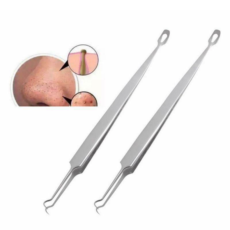 Stainless Steel Double-End Curved Blackhead Remover Tweezers Acne Extractor Clip
