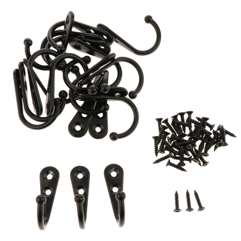 20 x Clothes Hat Coat Robe Hanging Metal Single Hook Wall Door Hanger Black