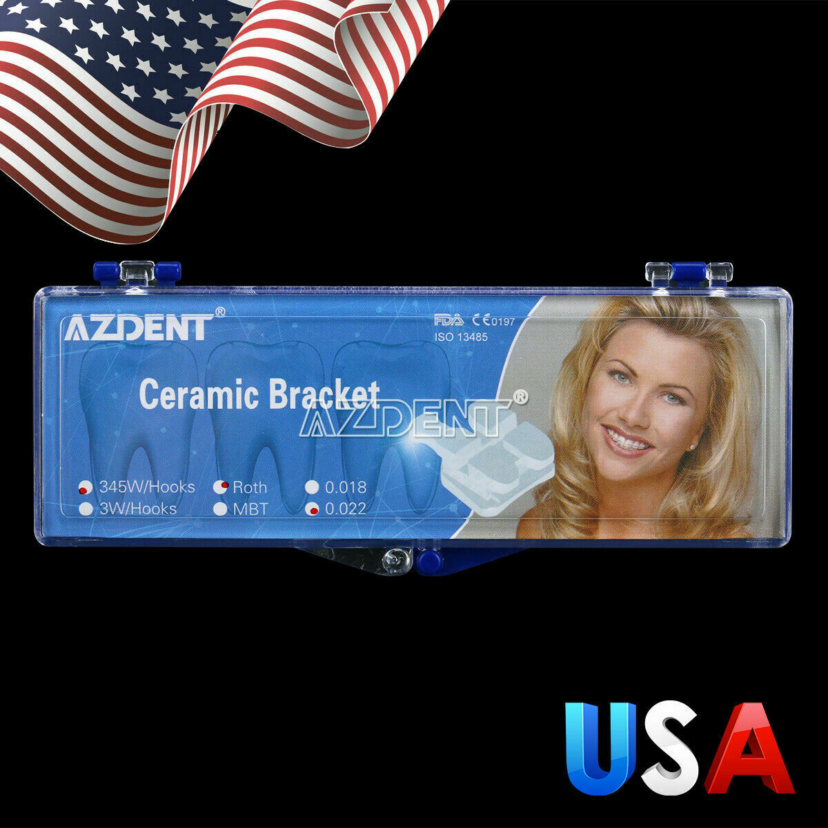 5Packs AZDENT Dental Ceramic Orthodontic Bracket 5*5 Roth 0.22 Braces Hooks 345