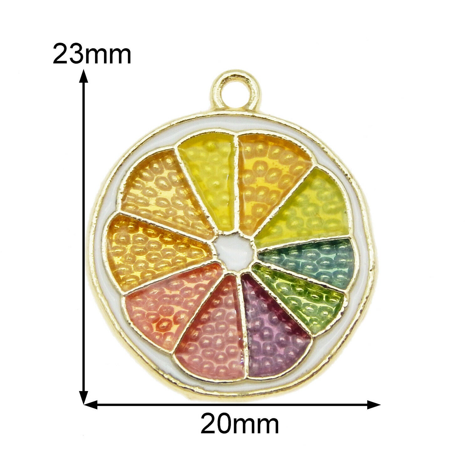 8PCS 23x20mm Enamel Rainbow Lemon Slice Pendant Charms for Bracelet Necklace