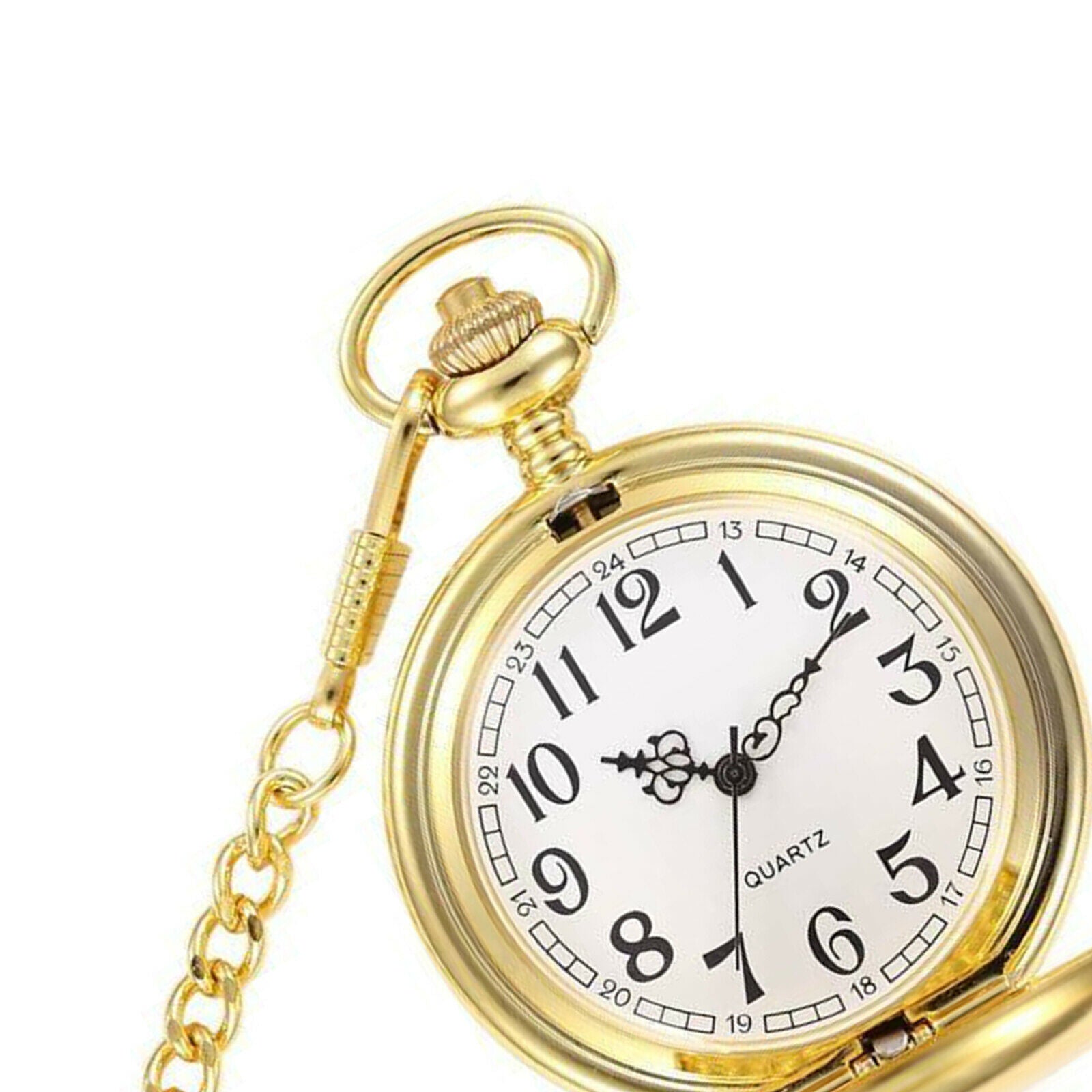 Polished Full  Quartz Pocket Watch, Dual Case, 14" Length Chain, Men's Clothing