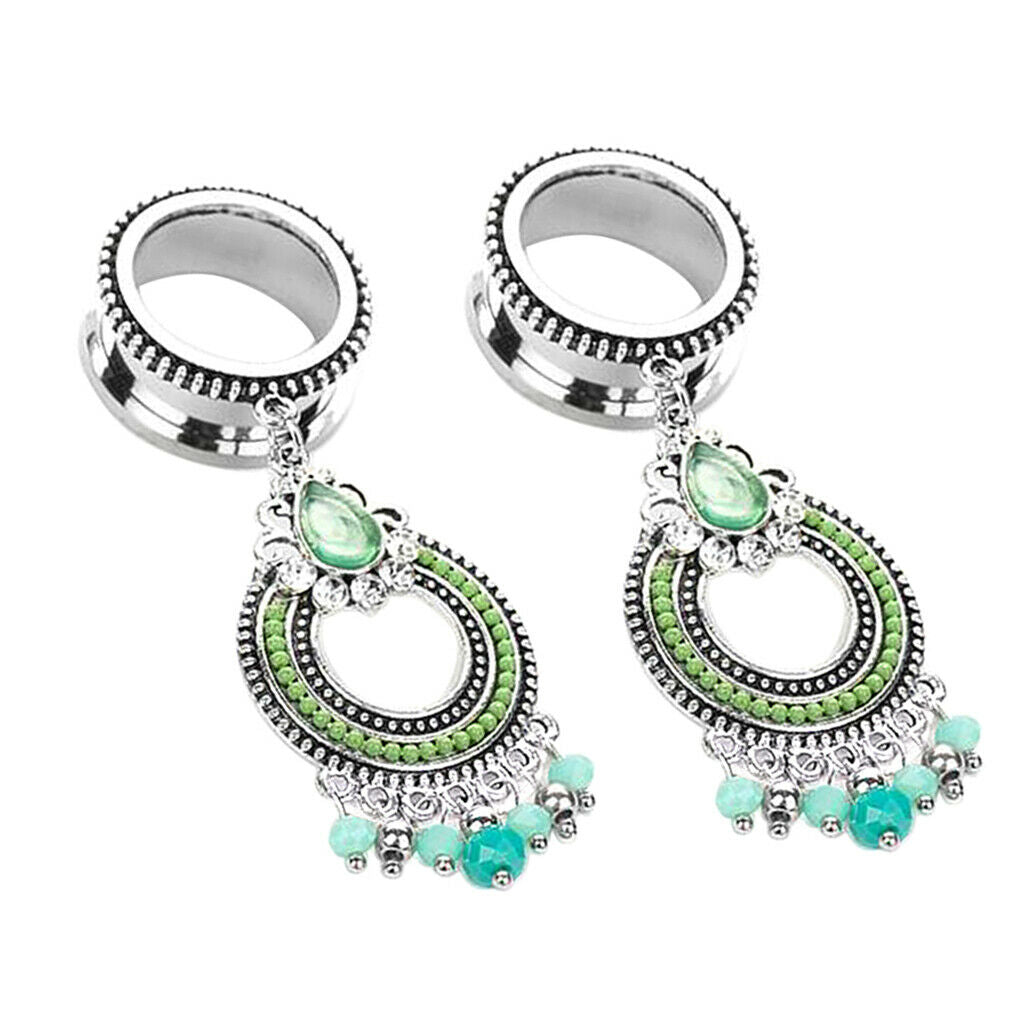 316L Stainless Steel  Ear Tunnels Gauge Crystal Beads Dangle Ear Plugs 16mm