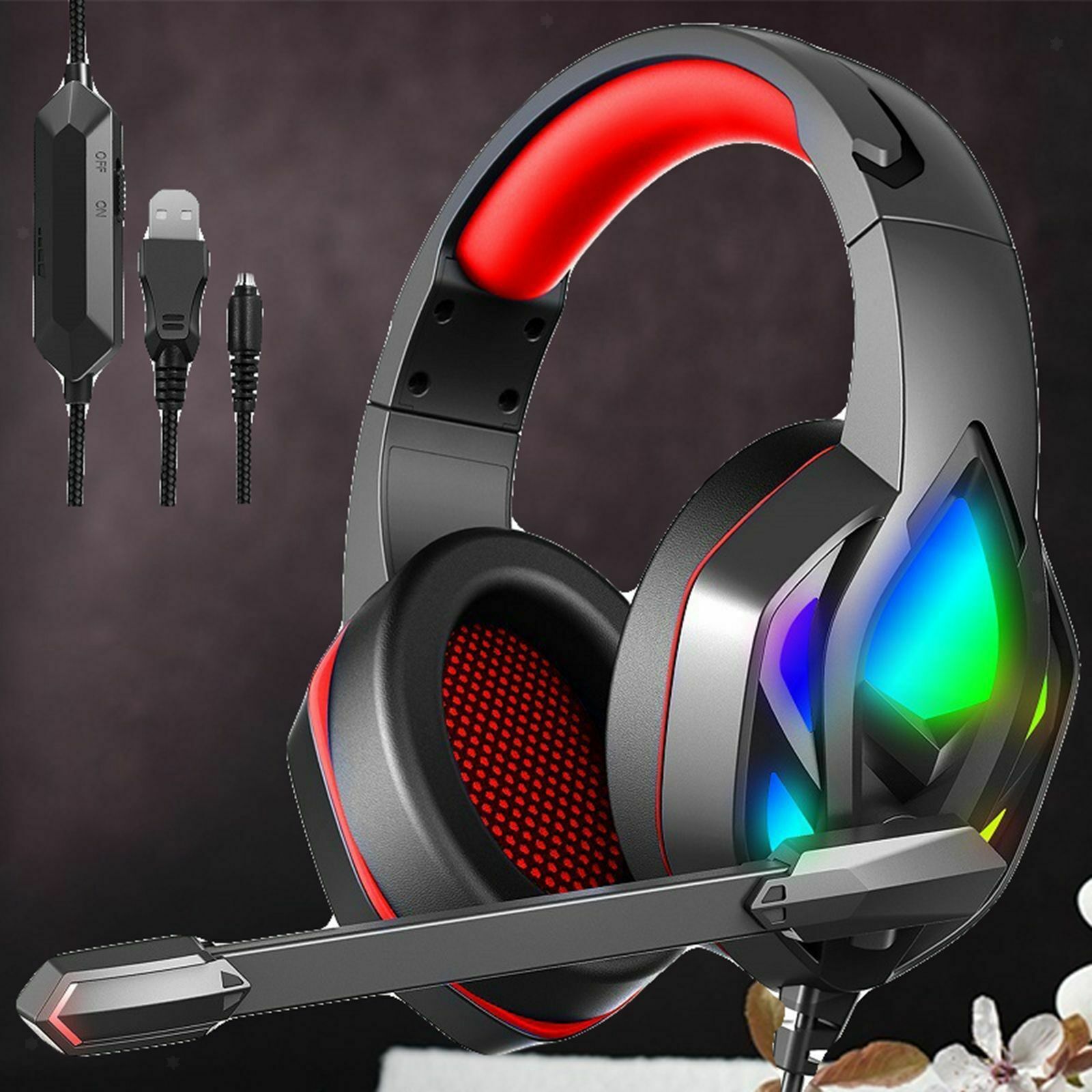 Pro Gaming Headset Stereo Deep Bass 3.5mm for PS4 PS5 Xbox One Switch Adults Red