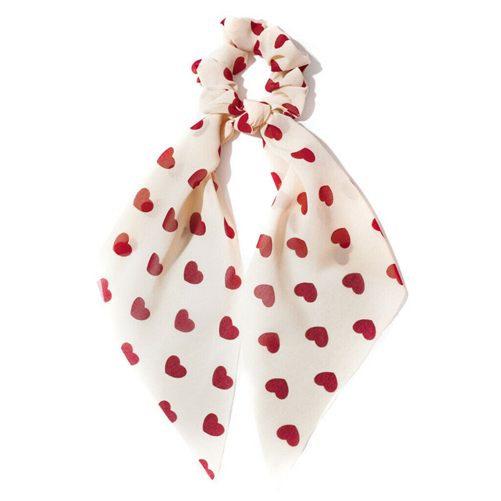 5x Hair Scrunchies Heart Print Wide Ribbon Elastic Hair Ties Updo Tool